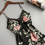 Spaghetti Strap  Printing  Lace Sexy Women Pajamas V-Neck With Pad Female Summer Pajama Set Summer Fashion Female Sleepwear