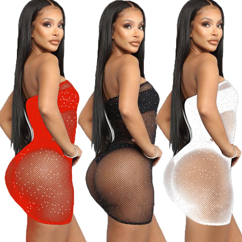 Sheer Mesh Nightdress Lingerie Clubwear Sexy Women Nightgrown See Through Strapless Mini Dress Female Elasticity Homewear