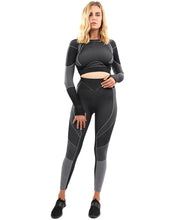 Load image into Gallery viewer, Escolta Seamless Legging &amp; Sports Top Set - Black &amp; Charcoal Grey
