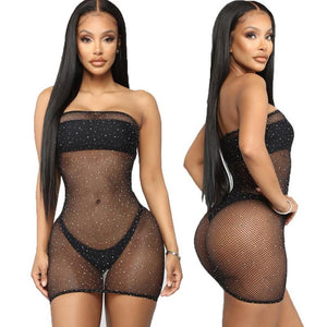 Sheer Mesh Nightdress Lingerie Clubwear Sexy Women Nightgrown See Through Strapless Mini Dress Female Elasticity Homewear