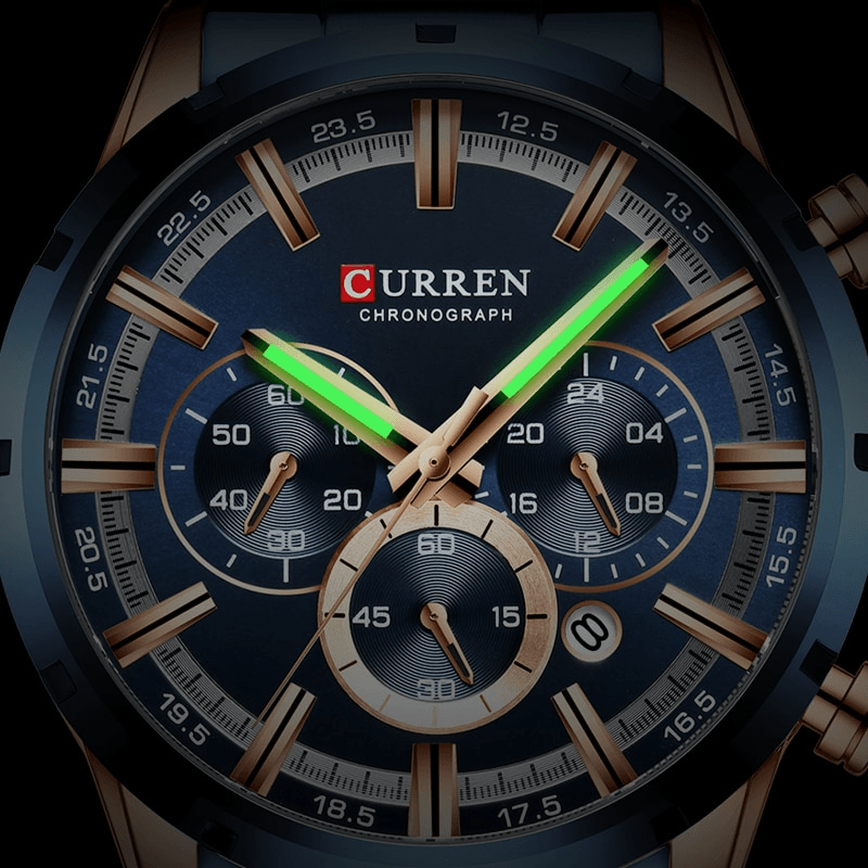 Curran Luxury Sports Quartz Men's Watch - Full Steel Waterproof Chronograph Wristwatch - Theshinemart