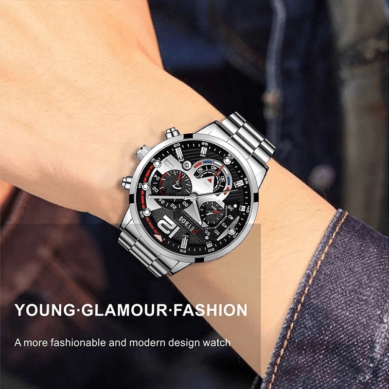 Deyros Luxury Quartz Men's Wristwatch - Full Steel Calendar Luminous Clock Watch - Theshinemart