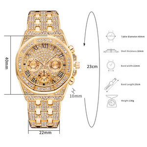 Relogio Masculino Luxury Full Diamond Gold Stainless Steel Quartz Wristwatch