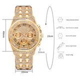 Relogio Masculino Luxury Full Diamond Gold Stainless Steel Quartz Wristwatch