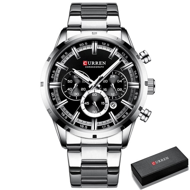 Curran Luxury Sports Quartz Men's Watch - Full Steel Waterproof Chronograph Wristwatch