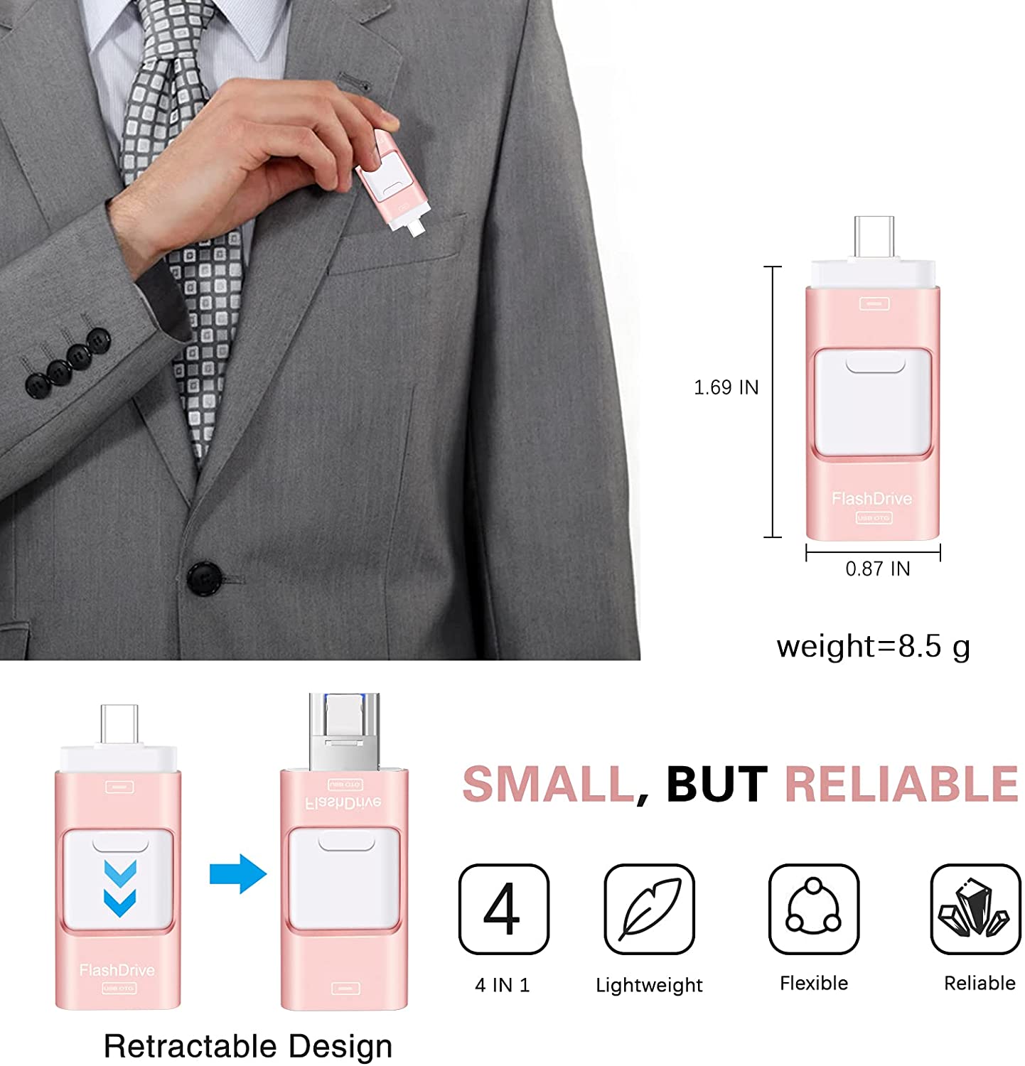 4 in 1 Photo Stick - USB Drive for iPhone iPad Android Mobiles