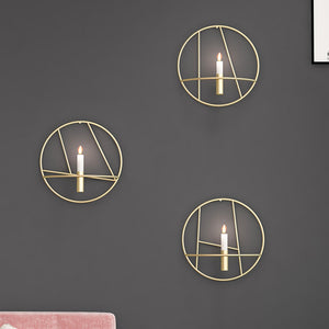 Modern Art 3D Circle Metal Candle Holder Wall Hanging Home Bedroom Decor Art Crafts Candlestick Geometric Candlestick Metal Deco