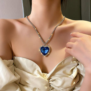 Crystal Heart Necklace - Titanium Pendant Rhinestone Necklace Titanic