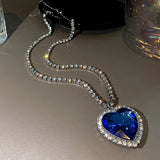 Crystal Heart Necklace - Titanium Pendant Rhinestone Necklace Titanic