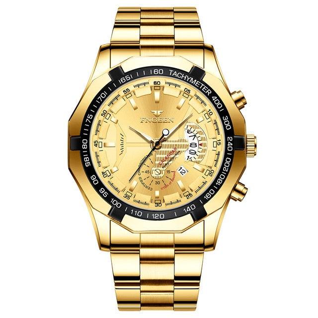 Fngeen Luxury Sports Quartz Men's Watch - Full Steel Waterproof Calender Wristwatch - Theshinemart