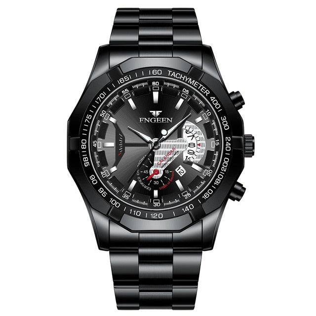 Fngeen Luxury Sports Quartz Men's Watch - Full Steel Waterproof Calender Wristwatch - Theshinemart