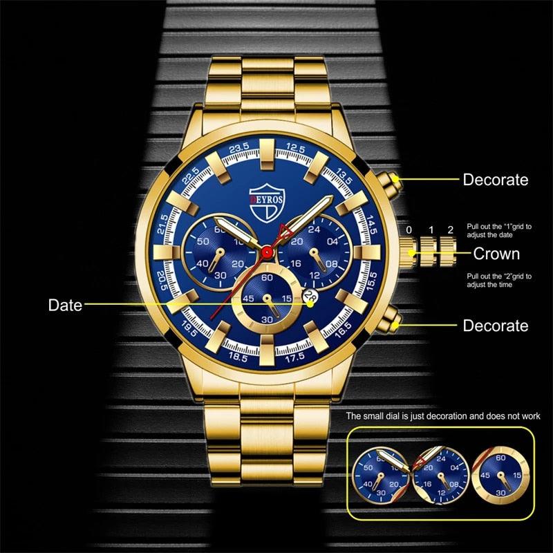 Deyros Luxury Quartz Men's Business Wristwatch - Stainless Steel Casual Watch - Theshinemart