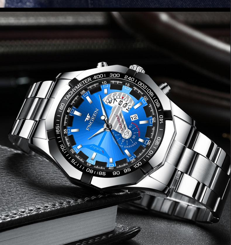 Fngeen Luxury Sports Quartz Men's Watch - Full Steel Waterproof Calender Wristwatch - Theshinemart