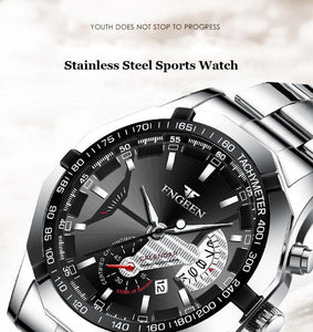 Fngeen Luxury Sports Quartz Men's Watch - Full Steel Waterproof Calender Wristwatch - Theshinemart