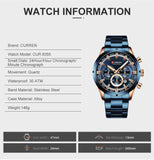 Curran Luxury Sports Quartz Men's Watch - Full Steel Waterproof Chronograph Wristwatch - Theshinemart