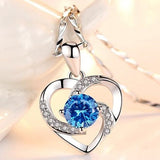 Crystal Heart Necklace - 925 Sterling Silver Pendant CZ Crystal