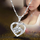 Crystal Heart Necklace - 925 Sterling Silver Pendant CZ Crystal