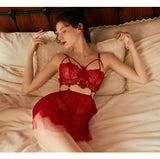 Sexy Lingerie Female Winter Water Soluble Floating Flower Eyelash Lace Perspective Temptation Sling Nightgown Sleepwear