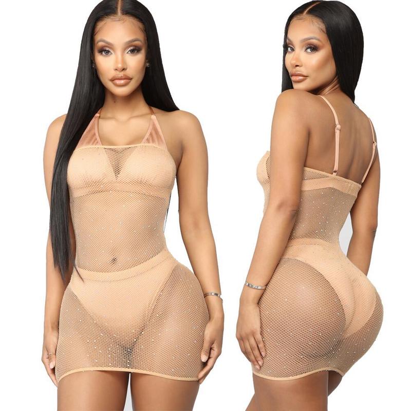 Sheer Mesh Nightdress Lingerie Clubwear Sexy Women Nightgrown See Through Strapless Mini Dress Female Elasticity Homewear