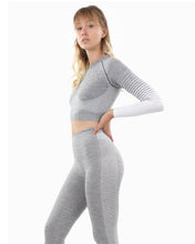 Load image into Gallery viewer, Bocana Seamless Leggings &amp; Sports Top Set - Grey &amp; White
