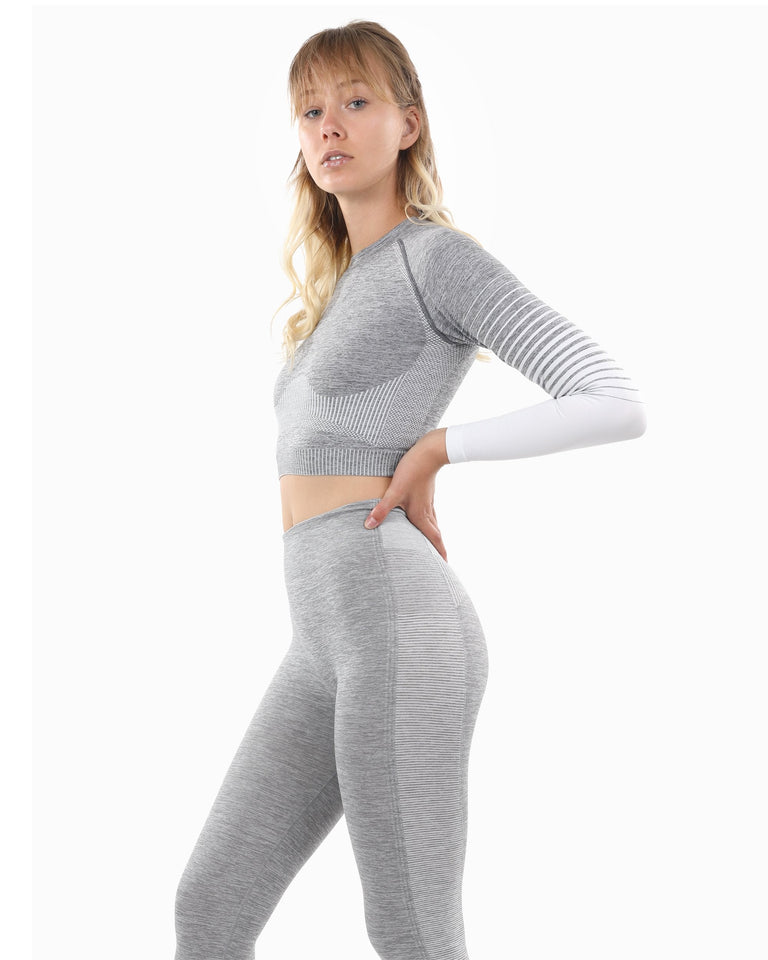 Bocana Seamless Leggings & Sports Top Set - Grey & White