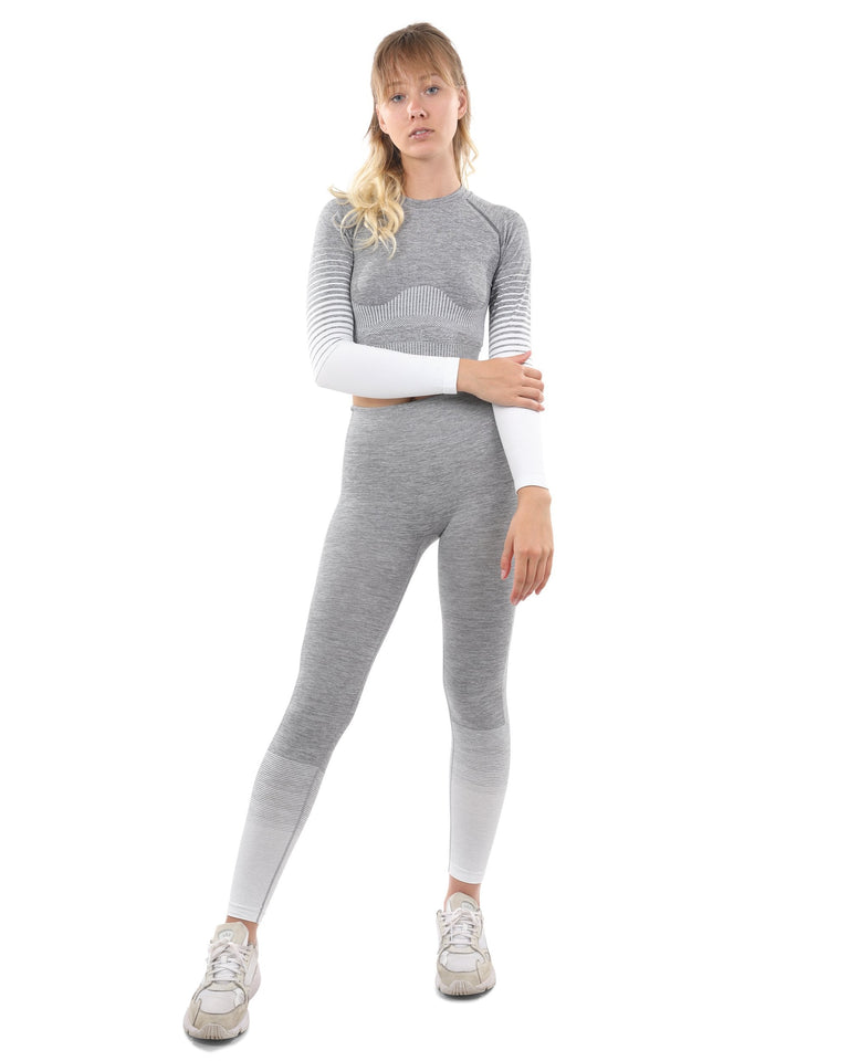 Bocana Seamless Leggings & Sports Top Set - Grey & White