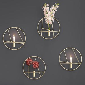 Modern Art 3D Circle Metal Candle Holder Wall Hanging Home Bedroom Decor Art Crafts Candlestick Geometric Candlestick Metal Deco