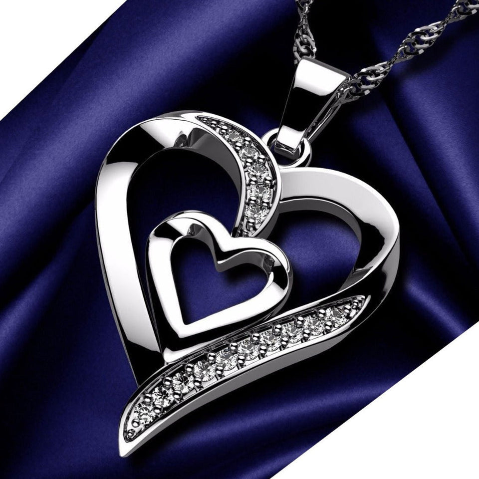 Double Heart Necklace - 925 Sterling Silver Jewellery Pendant