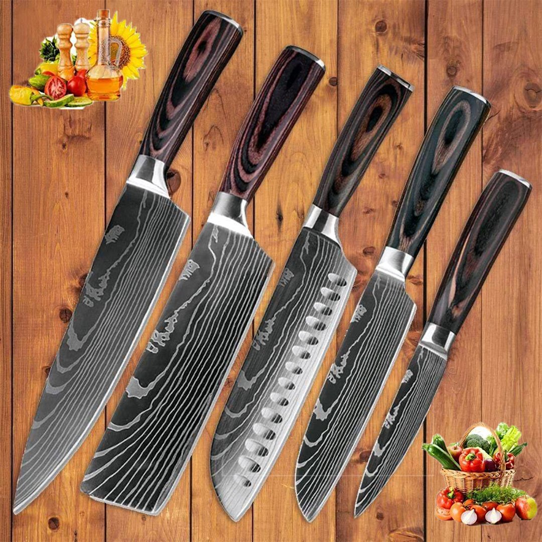 5 pc Chef Knife Set - Stainless Steel Professional Kitchen Knife Set with Cover
