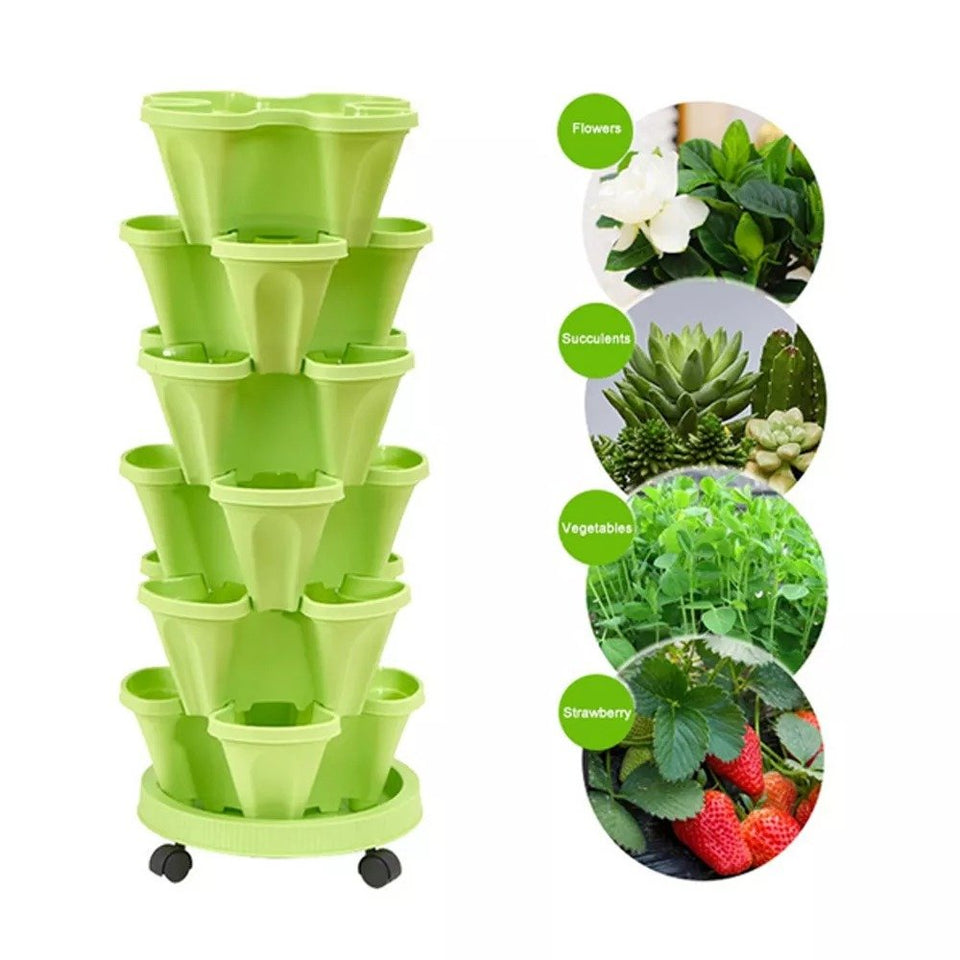 Stackable Plants Pot - 6 Trays+ Wheel Tray